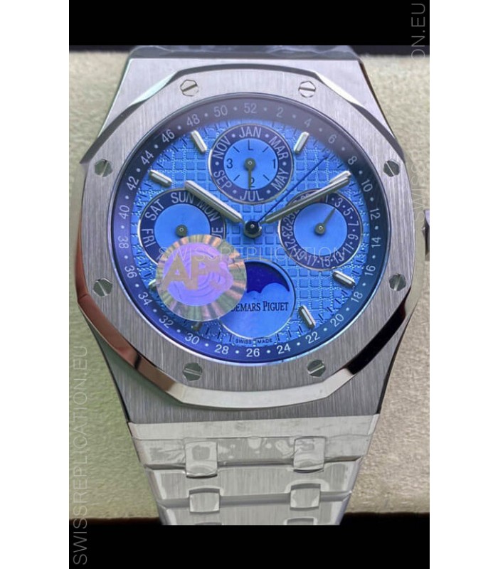 Audemars Piguet Royal Oak Perpetual Calendar Swiss Replica Steel Casing Watch in Steel Blue Dial 