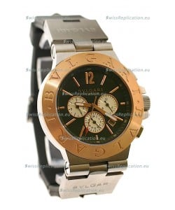 Bvlgari Diagono Mens Scuba japanese Replica Watch in Black Dial