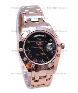 Rolex Day Date Rose Gold Swiss Replica Watch in Diamond Bezel