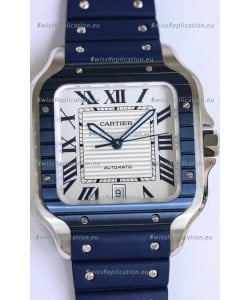 Santos De Cartier 1:1 Blue DLC Bezel Swiss Replica Watch 40MM - Rubber Strap