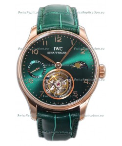 IWC Portugese Hand-Wound Genuine Tourbillon Green Dial Rose Gold Casing Swiss Replica Watch 