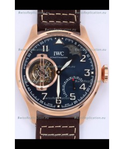 IWC Portuguese Genuine Swiss Tourbillon Movement Rose Gold Watch in Blue Dial 