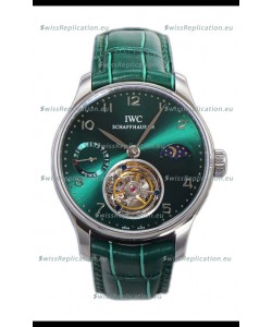 IWC Portugese Hand-Wound Genuine Tourbillon Green Dial Steel Casing Swiss Replica Watch 