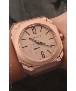 Bvlgari Octo Finissmo Edition 1:1 Mirror Replica Rose Gold Sandblasted Ceramic Casing and Strap 