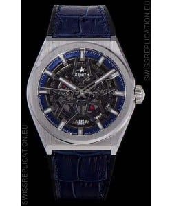 Zenith Defy Classic Skeleton 41 mm Titanium Men's Swiss Replica Watch - Blue Leather Strap